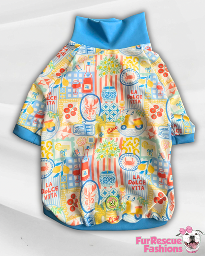 La Dolce Vita - Dog Pajama with Blue Neck & Trim/Sleeves
