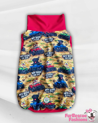 My Ride Or Die - Dog Pajama with Red Neck & Trim/Sleeves