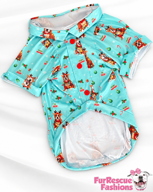 2026 Christmas Faux Button Up Dog Shirt With Sleeves (Choose Your Pattern)