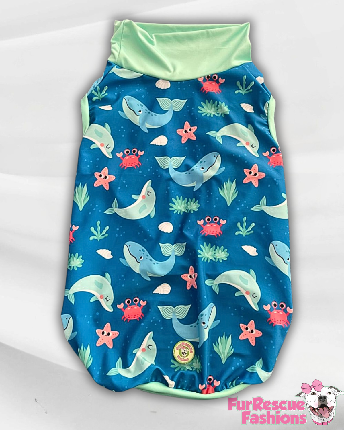 Whale Hello There - Dog Pajama with Mint Neck & Trim/Sleeves