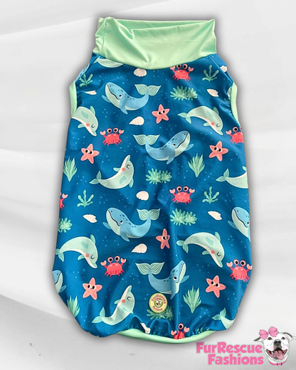 Whale Hello There - Dog Pajama with Mint Neck & Trim/Sleeves
