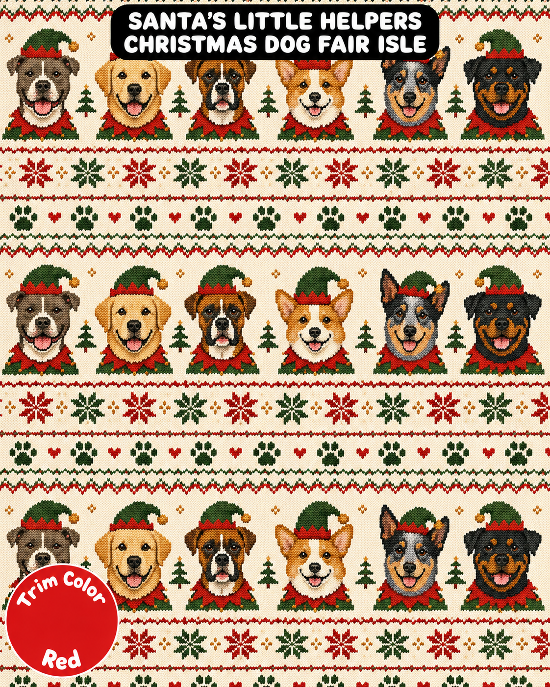 Santa’s Little Helpers Christmas  Fair Isle - Dog Pajama with Red Neck & Trim/Sleeves