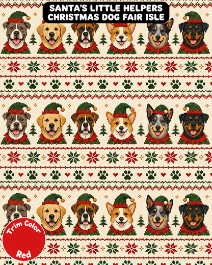 Santa’s Little Helpers Christmas  Fair Isle - Dog Pajama with Red Neck & Trim/Sleeves