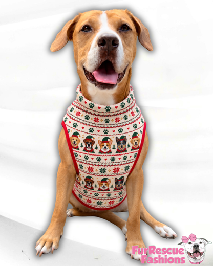 Santa’s Little Helpers Christmas  Fair Isle - Dog Pajama with Red Neck & Trim/Sleeves