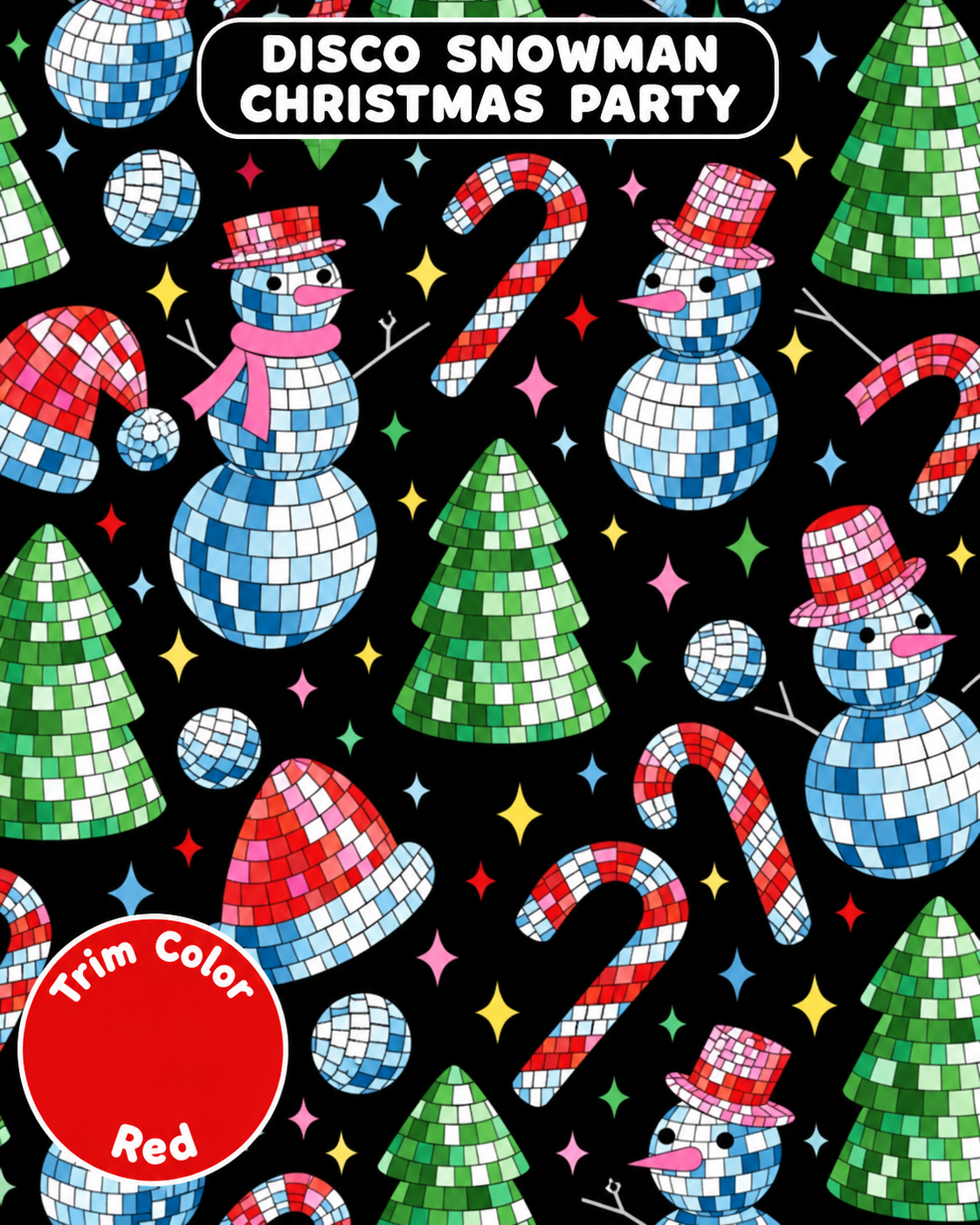 Disco Snowman Christmas Party - Dog Pajama with Red Neck & Trim/Sleeves