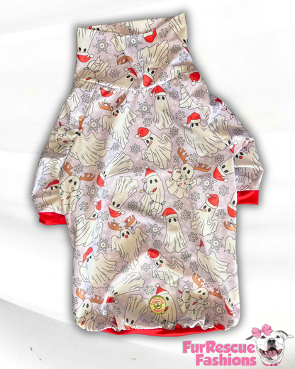 Have Yourself a Ghostly Little Christmas - Dog Pajama with Red Neck & Trim/Sleeves