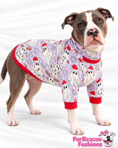 Have Yourself a Ghostly Little Christmas - Dog Pajama with Red Neck & Trim/Sleeves