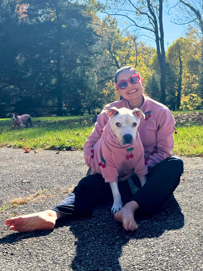 Cherry Love Human Crewneck – Matching Pink Sweatshirt for Dog Moms & Dads