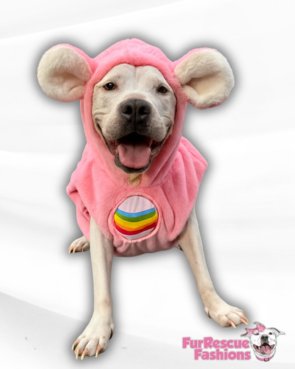 Cheer Bear Light-Up Dog Hoodie – Pink Fleece Care Bear Outfit with Ears, Tail & Rainbow Patch