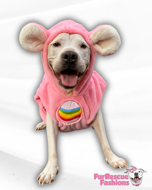 Cheer Bear Light-Up Dog Hoodie – Pink Fleece Care Bear Outfit with Ears, Tail & Rainbow Patch