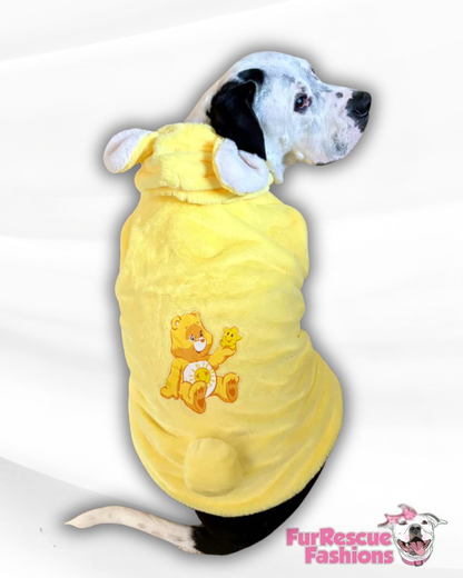 Funshine Bear Light-Up Dog Hoodie – Yellow Fleece Care Bear Outfit with Ears, Tail & Sun Patch