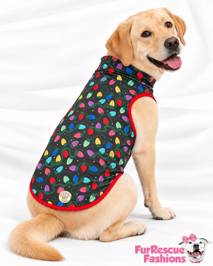 Merry & Bright Christmas Lights - Black - Dog Pajama with Red Neck & Trim/Sleeves
