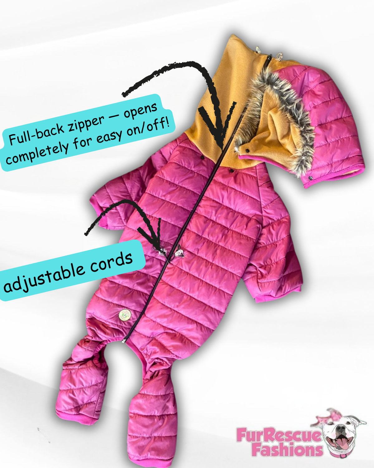 Arctic Explorer 4-Legged Dog Puffer – Weather-Resistant Coat with Snood & Removable Faux Fur Hood (Multiple Colors)