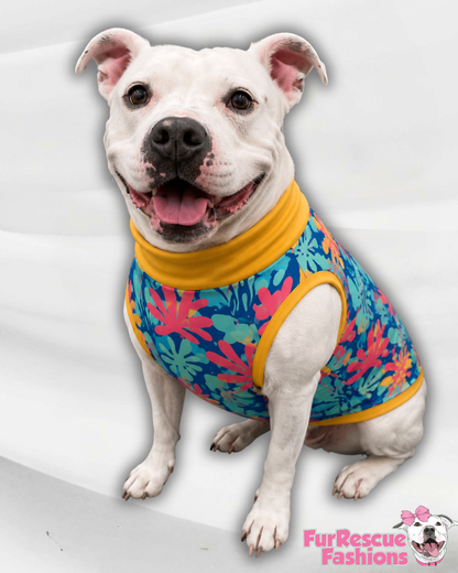 Tropical Coral Reef - Dog Pajama with Mustard Neck & Trim/Sleeves
