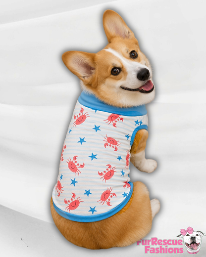 Crabby Hour - Dog Pajama with Blue Neck & Trim/Sleeves
