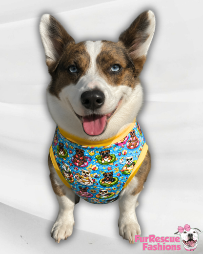 Pup Pool Pawty - Dog Pajama with Yellow Neck & Trim/Sleeves
