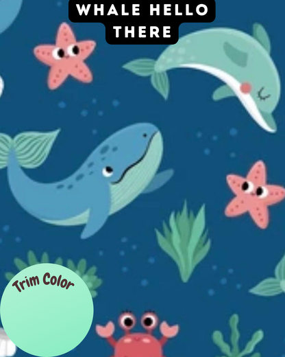 Whale Hello There - Dog Pajama with Mint Neck & Trim/Sleeves