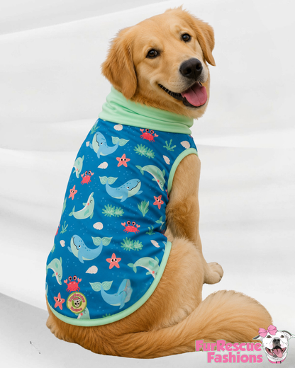 Whale Hello There - Dog Pajama with Mint Neck & Trim/Sleeves