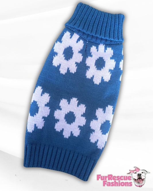 Blue Daisy Dream Knit Dog Vest