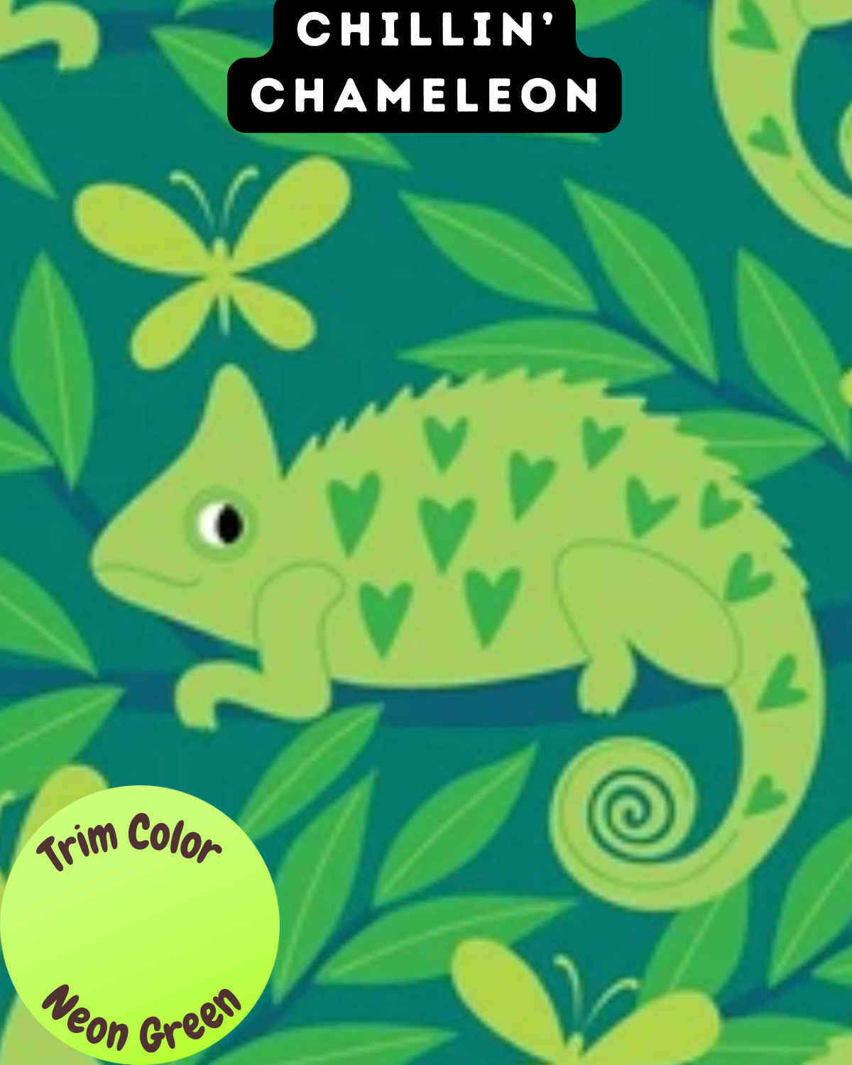Chillin’ Chameleon - Dog Pajama with Neon Green Neck & Trim/Sleeves