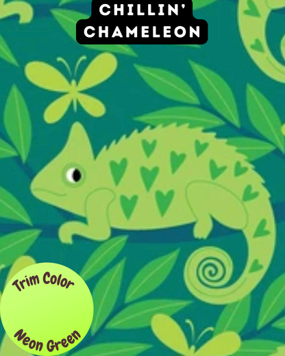 Chillin’ Chameleon - Dog Pajama with Neon Green Neck & Trim/Sleeves