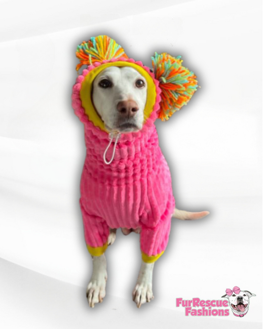 Solid Color Dog Sweater with Long Pompom Snood - AVAILABLE IN DIFFERENT COLORS