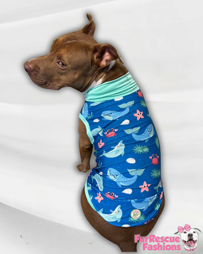 Whale Hello There - Dog Pajama with Mint Neck & Trim/Sleeves