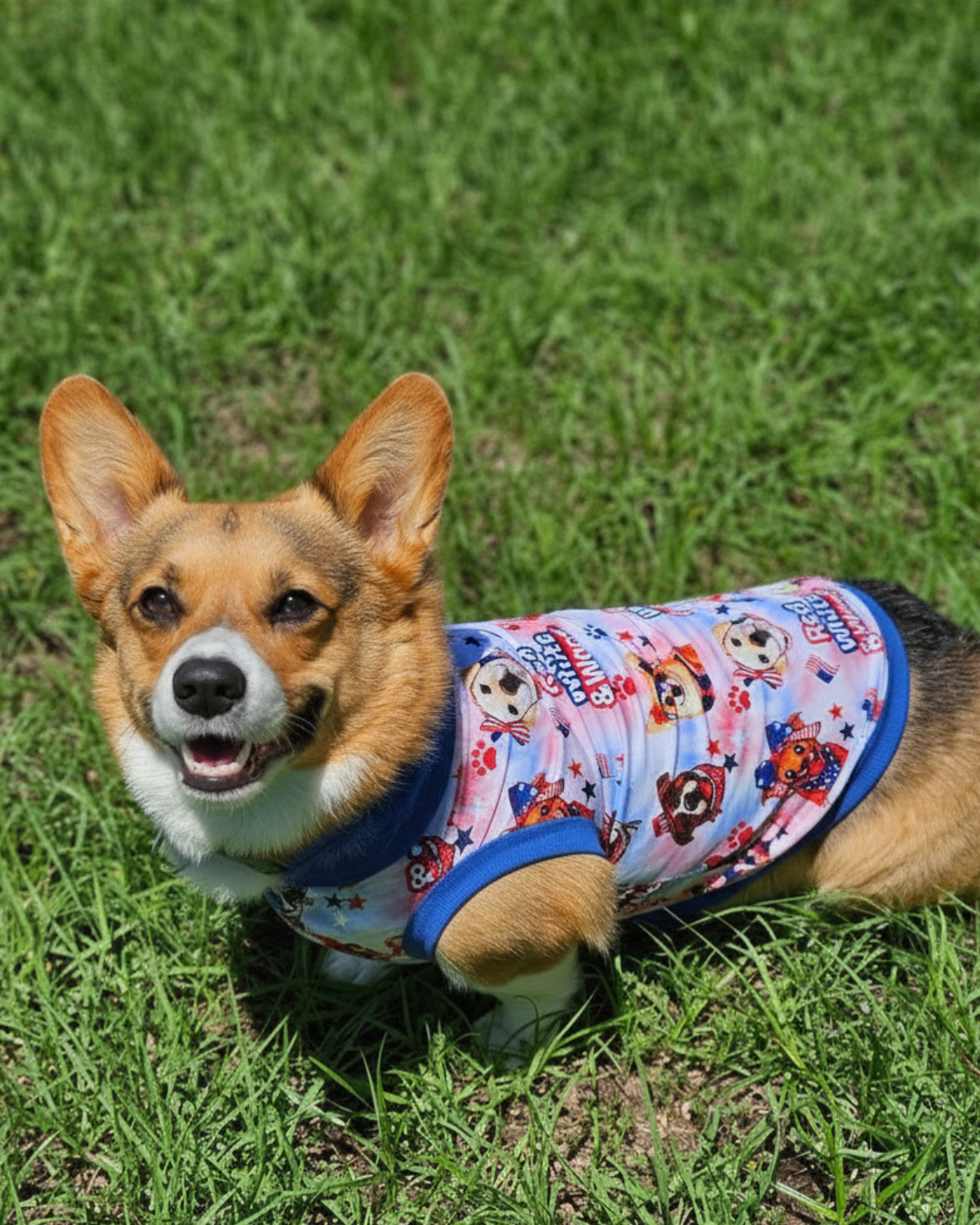 Red, White & Woof - Dog Pajama with Red OR Blue Neck & Trim/Sleeves