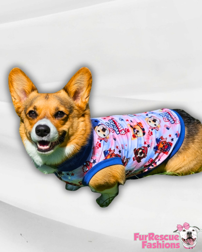Red, White & Woof - Dog Pajama with Red OR Blue Neck & Trim/Sleeves
