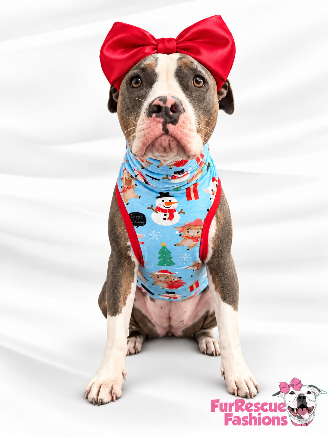 Mooey Christmas Cows - Dog Pajama with Red Neck & Trim/Sleeves