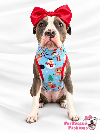 Mooey Christmas Cows - Dog Pajama with Red Neck & Trim/Sleeves