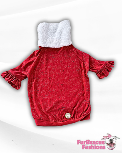 Cozy Poinsettia Ruffle Dog Shirt (sleeves or sleeveless)