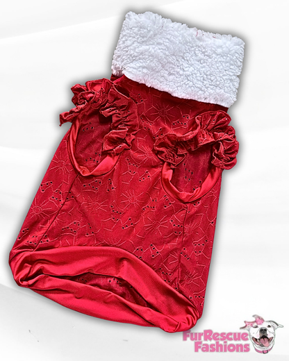 Cozy Poinsettia Ruffle Dog Shirt (sleeves or sleeveless)