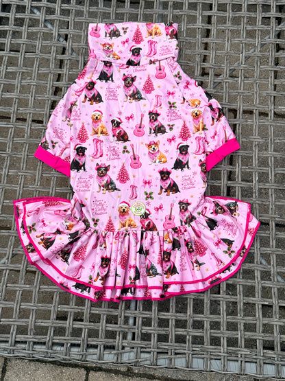 Holly Dolly Christmas - Dog Pajama with Pink Neck & Trim/Sleeves