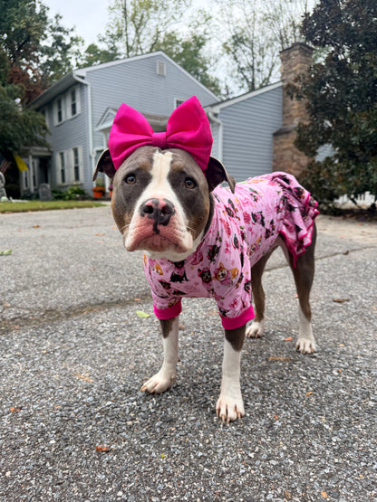 Holly Dolly Christmas - Dog Pajama with Pink Neck & Trim/Sleeves