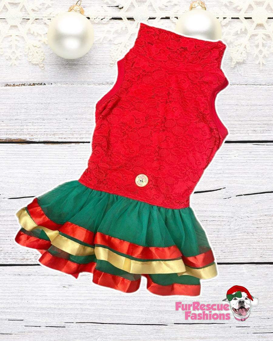 Christmas Lace Dress With Matching Head Bow