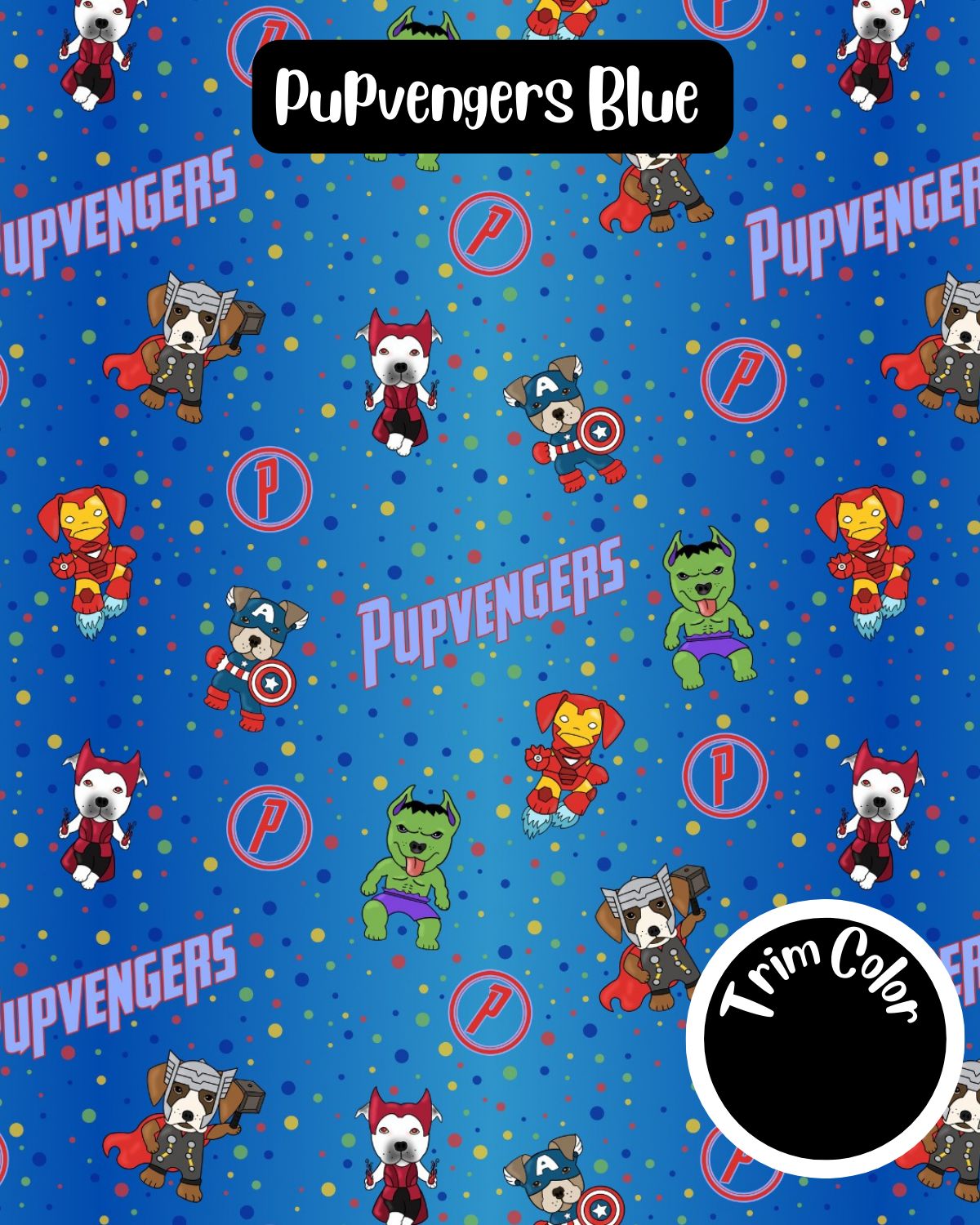 Pupvengers Blue - PAWjama with Black Neck & Trim/Sleeves