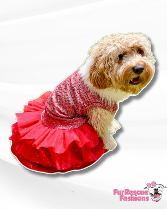 Christmas Sparkle Dog Dress with Fur