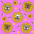 Sunflower Pitties in Pink - PAWJama with Fuchsia Trim/Sleeves