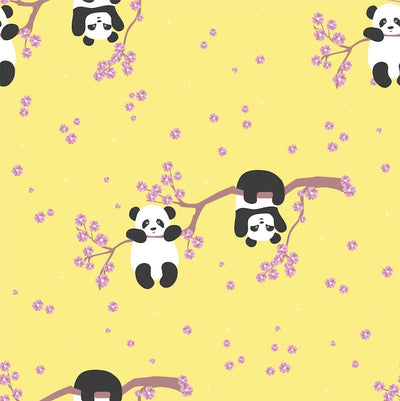 PAWjama - Cherry Blossoms & Pandas - With Black Neck/Hoodie and Trim