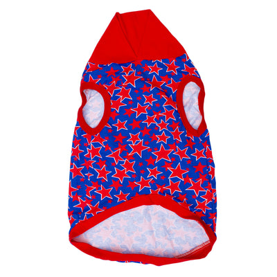 PAWjama -  Patriotic Super Star - Classic Fabric  Paw-shirt (Red Hoodie/V-Neck & Trim)