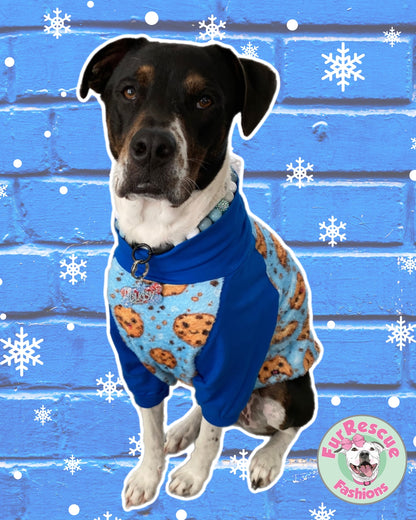 Chocolate Chip With Blue Background - PAWjama with Royal Neck & Trim/Sleeves