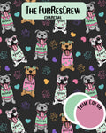 The FurResCrew in Charcoal - PAWjama with Mint OR Pink Neck & Trim/Sleeves