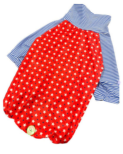 Red 'Murica - PAWJama with Blue & White Stripes Neck & Trim/Sleeves