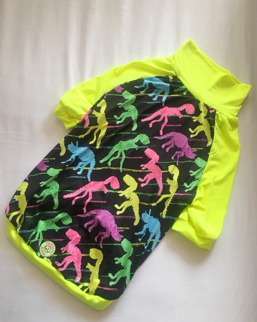Neon Dinos- PAWJama with Neon Green Trim/Sleeves