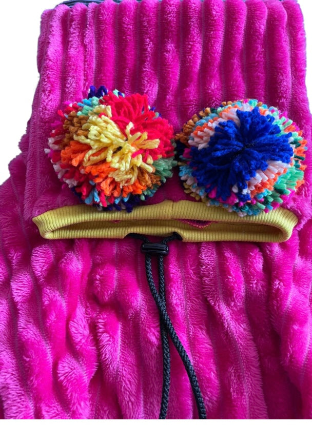 Fuchsia Sweater with Long Pompom Snood
