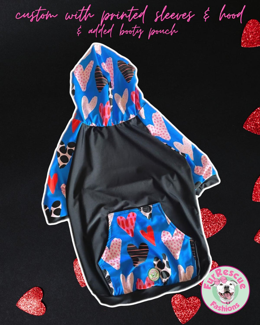 Patterned Hearts - PAWjama with Black Neck & Trim/Sleeves