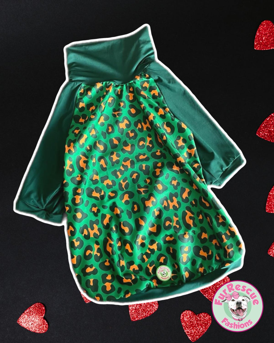 Lucky Cheetah - PAWjama with Dark Green Neck & Trim/Sleeves