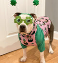 Pitties in Pot of Gold-  Pink PAWJama with Green Trim/Sleeves