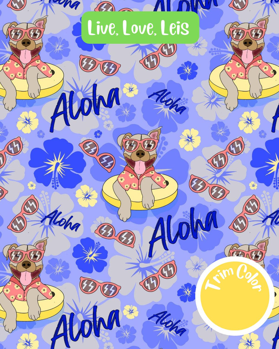 Live, Love, Leis  (Blue) - PAWjama with Yellow Trim